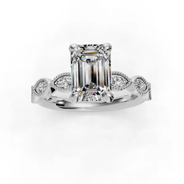 Platinum Emerald Engagement Ring Setting Image 4 SVS Fine Jewelry Oceanside, NY