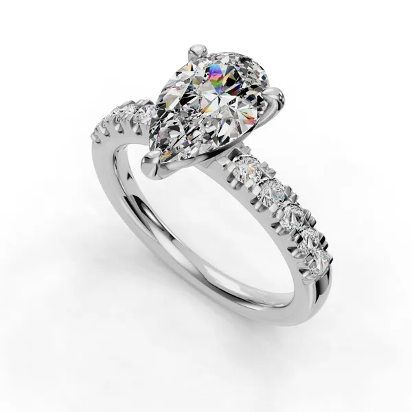 18K White Gold Pear Engagement Ring Setting SVS Fine Jewelry Oceanside, NY