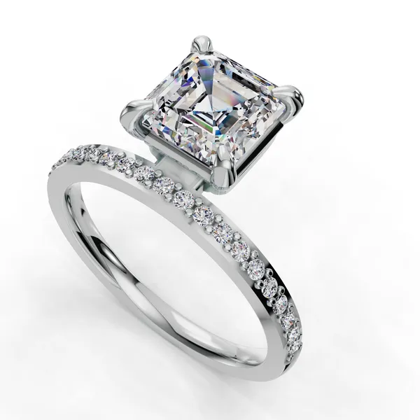 18K White Gold Asscher Engagement Ring Setting SVS Fine Jewelry Oceanside, NY