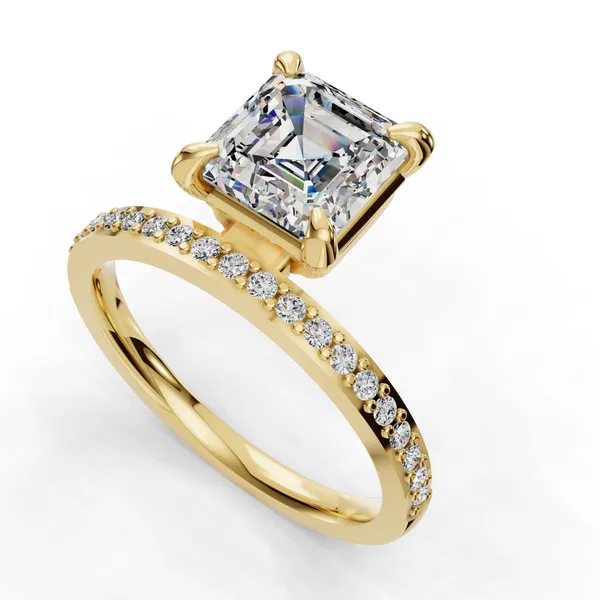 18K Yellow Gold Asscher Engagement Ring Setting SVS Fine Jewelry Oceanside, NY