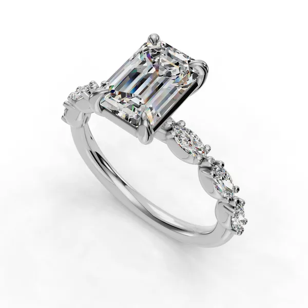 18K White Gold Emerald Engagement Ring Setting SVS Fine Jewelry Oceanside, NY