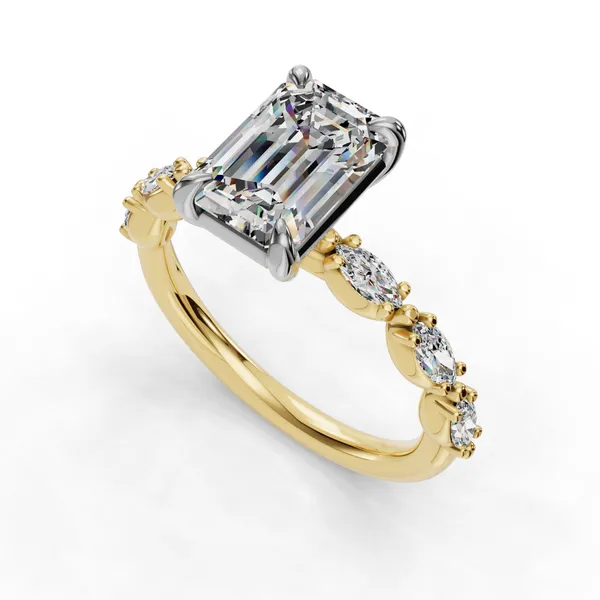 18K Yellow Gold Emerald Engagement Ring Setting SVS Fine Jewelry Oceanside, NY