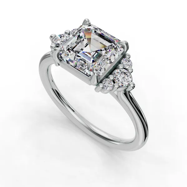 18K White Gold Asscher Engagement Ring Setting SVS Fine Jewelry Oceanside, NY
