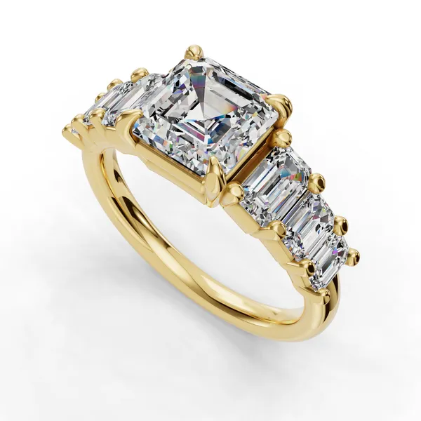 18K Yellow Gold Asscher Engagement Ring Setting SVS Fine Jewelry Oceanside, NY