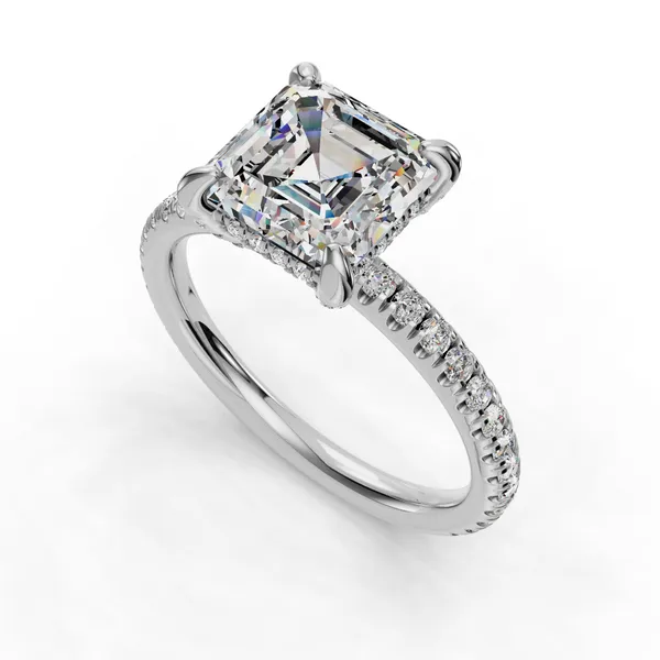 18K White Gold Asscher Engagement Ring Setting SVS Fine Jewelry Oceanside, NY