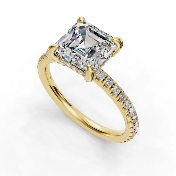 18K Yellow Gold Asscher Engagement Ring Setting SVS Fine Jewelry Oceanside, NY