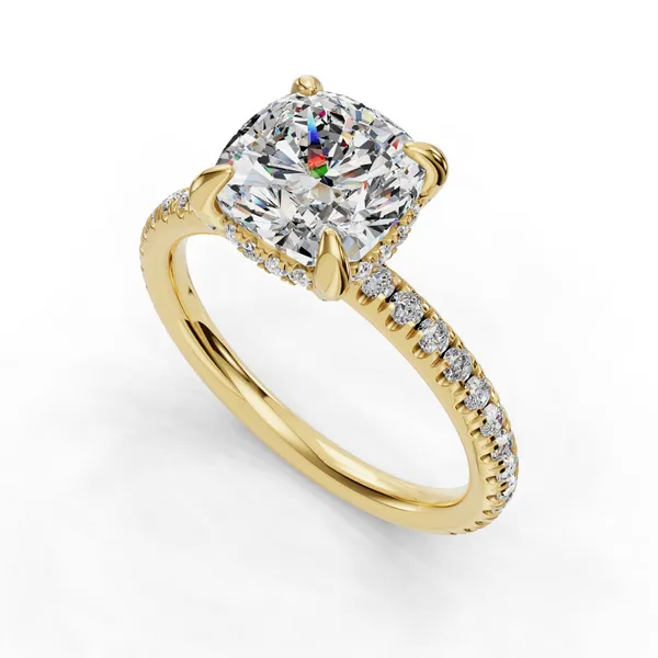18K Yellow Gold Cushion Engagement Ring Setting SVS Fine Jewelry Oceanside, NY
