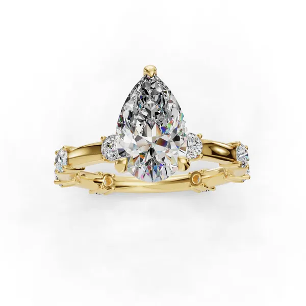 18K Yellow Gold Pear Engagement Ring Setting Image 4 SVS Fine Jewelry Oceanside, NY