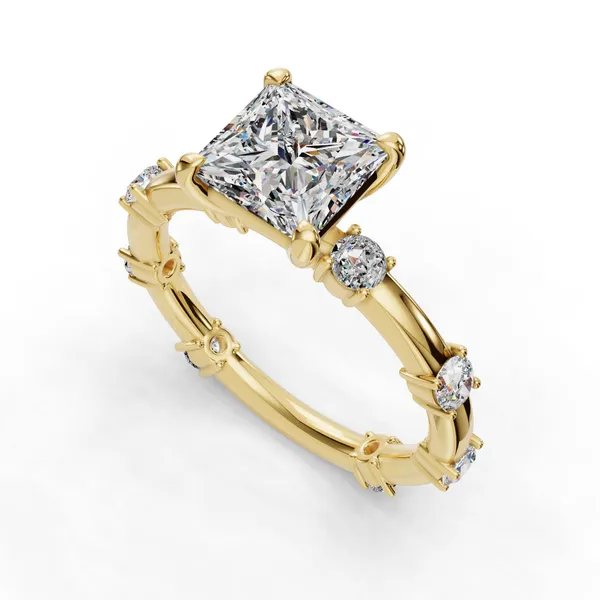 18K Yellow Gold Princess Engagement Ring Setting SVS Fine Jewelry Oceanside, NY