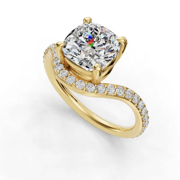 18K Yellow Gold Cushion Engagement Ring Setting SVS Fine Jewelry Oceanside, NY