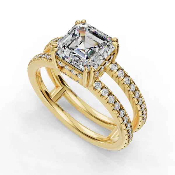 14K Yellow Gold Asscher Engagement Ring Setting SVS Fine Jewelry Oceanside, NY