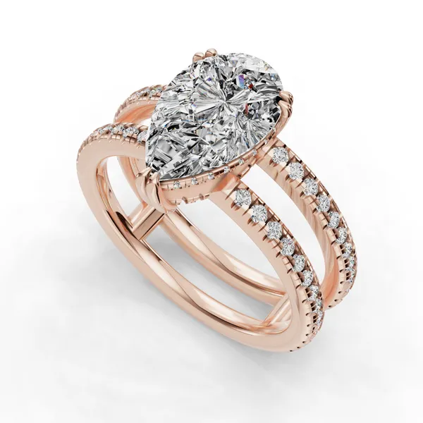 18K Rose Gold Pear Engagement Ring Setting SVS Fine Jewelry Oceanside, NY