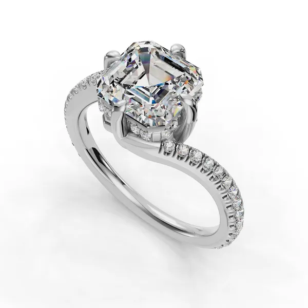 14K White Gold Asscher Engagement Ring Setting SVS Fine Jewelry Oceanside, NY