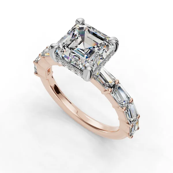 14K Rose Gold Asscher Engagement Ring Setting SVS Fine Jewelry Oceanside, NY