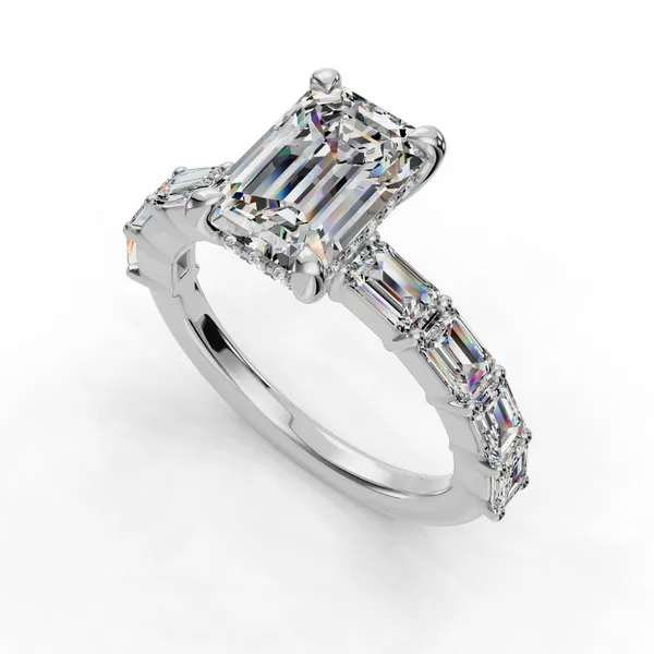 18K White Gold Emerald Engagement Ring Setting SVS Fine Jewelry Oceanside, NY