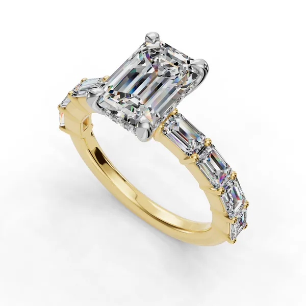 18K Yellow Gold Emerald Engagement Ring Setting SVS Fine Jewelry Oceanside, NY