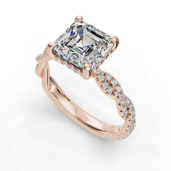 14K Rose Gold Asscher Engagement Ring Setting SVS Fine Jewelry Oceanside, NY