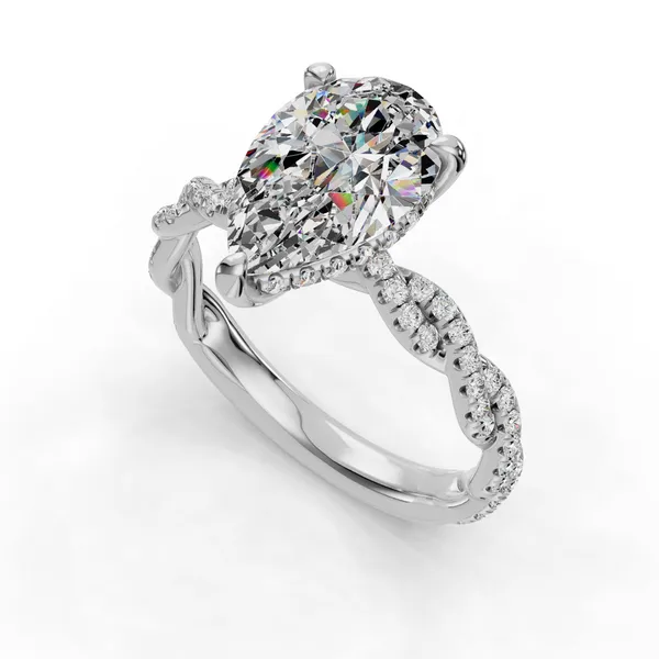 18K White Gold Pear Engagement Ring Setting SVS Fine Jewelry Oceanside, NY