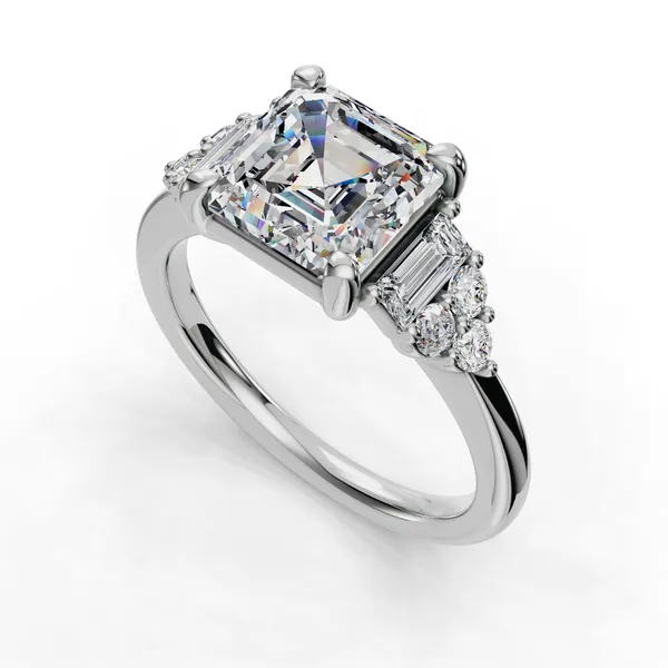 14K White Gold Asscher Engagement Ring Setting SVS Fine Jewelry Oceanside, NY