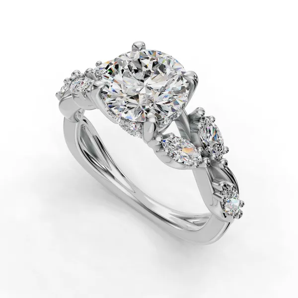 18K White Gold Round Engagement Ring Setting SVS Fine Jewelry Oceanside, NY