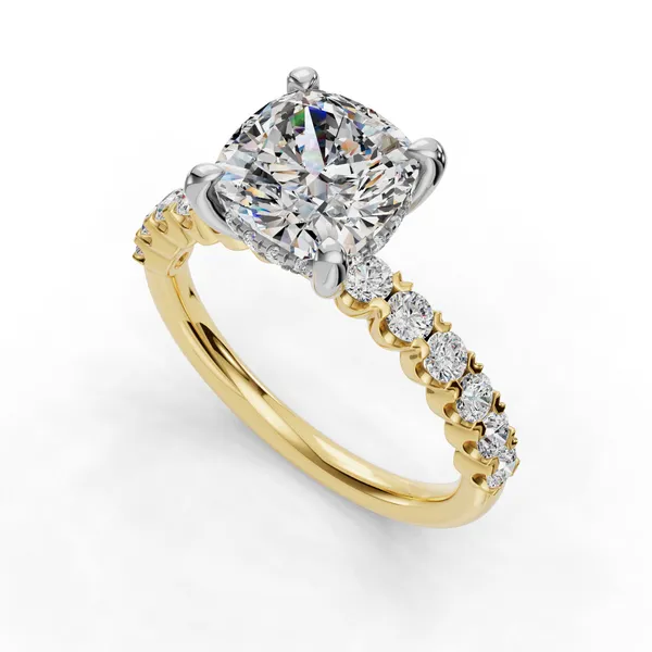 14K Yellow Gold Cushion Engagement Ring Setting SVS Fine Jewelry Oceanside, NY
