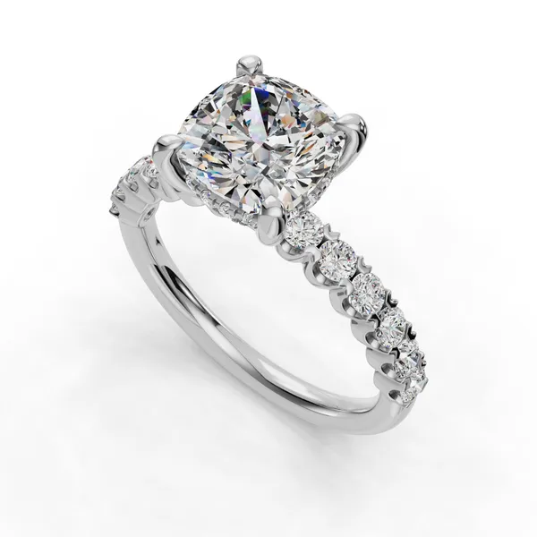 18K White Gold Cushion Engagement Ring Setting SVS Fine Jewelry Oceanside, NY