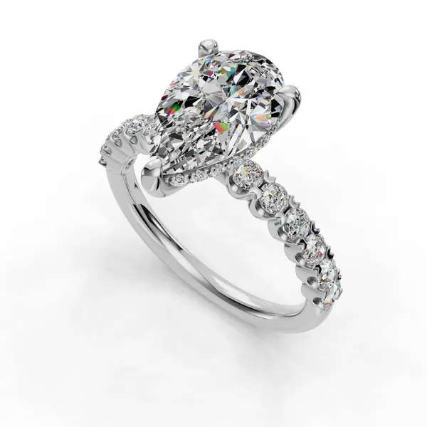 18K White Gold Pear Engagement Ring Setting SVS Fine Jewelry Oceanside, NY