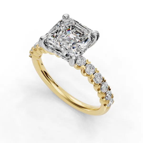 18K Yellow Gold Asscher Engagement Ring Setting SVS Fine Jewelry Oceanside, NY