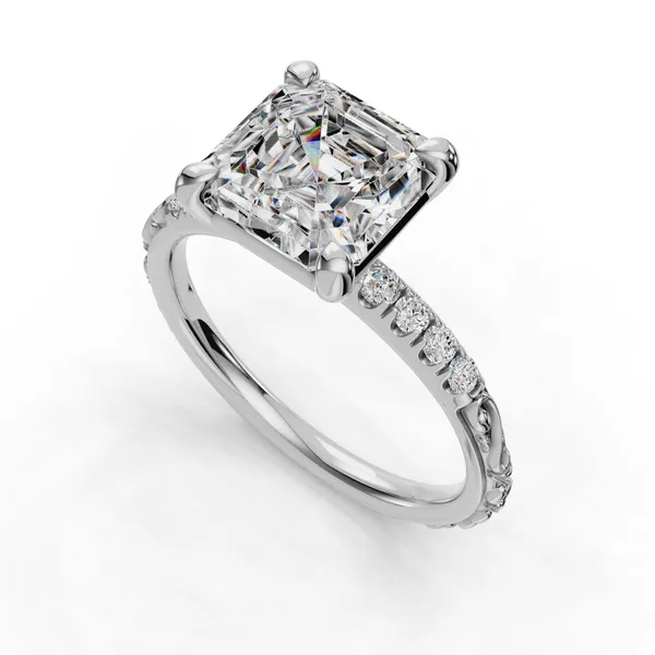 14K White Gold Asscher Engagement Ring Setting SVS Fine Jewelry Oceanside, NY