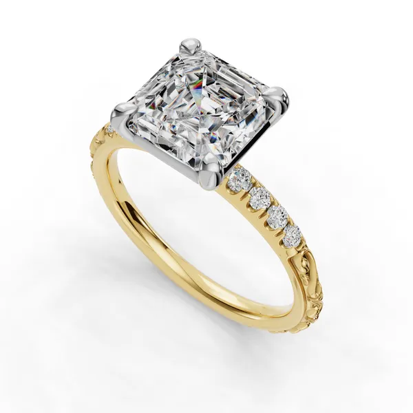 18K Yellow Gold Asscher Engagement Ring Setting SVS Fine Jewelry Oceanside, NY