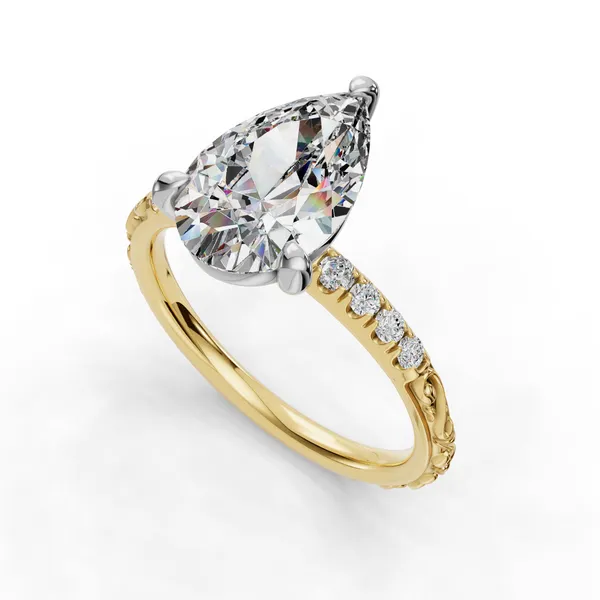 18K Yellow Gold Pear Engagement Ring Setting SVS Fine Jewelry Oceanside, NY