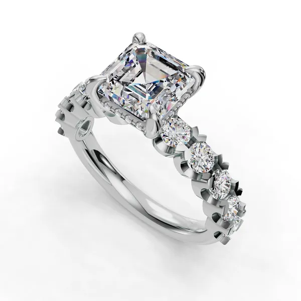 18K White Gold Asscher Engagement Ring Setting SVS Fine Jewelry Oceanside, NY