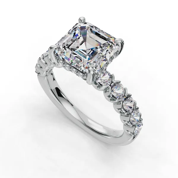 18K White Gold Asscher Engagement Ring Setting SVS Fine Jewelry Oceanside, NY