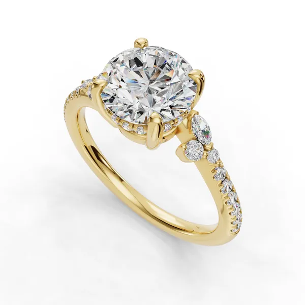 18K Yellow Gold Round Engagement Ring Setting SVS Fine Jewelry Oceanside, NY