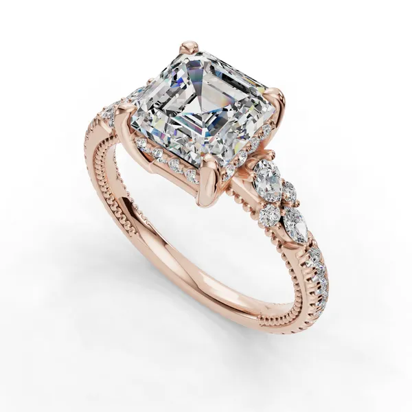 14K Rose Gold Asscher Engagement Ring Setting SVS Fine Jewelry Oceanside, NY