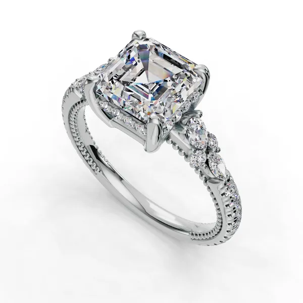 14K White Gold Asscher Engagement Ring Setting SVS Fine Jewelry Oceanside, NY