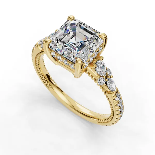 14K Yellow Gold Asscher Engagement Ring Setting SVS Fine Jewelry Oceanside, NY