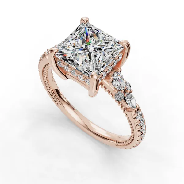 18K Rose Gold Princess Engagement Ring Setting SVS Fine Jewelry Oceanside, NY