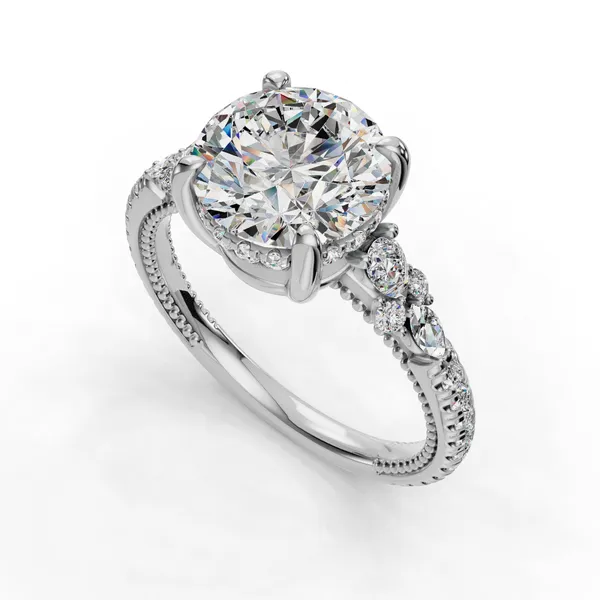 18K White Gold Round Engagement Ring Setting SVS Fine Jewelry Oceanside, NY