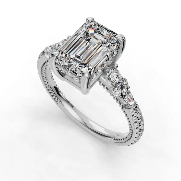 18K White Gold Emerald Engagement Ring Setting SVS Fine Jewelry Oceanside, NY