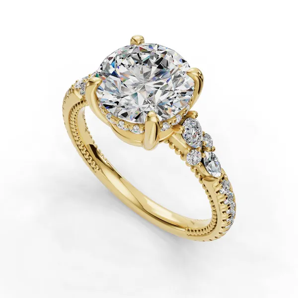 18K Yellow Gold Round Engagement Ring Setting SVS Fine Jewelry Oceanside, NY