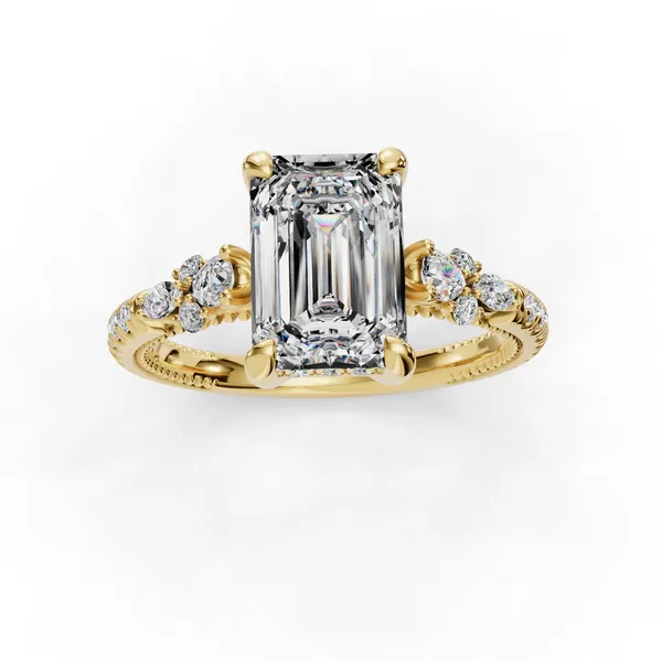 18K Yellow Gold Emerald Engagement Ring Setting Image 4 SVS Fine Jewelry Oceanside, NY