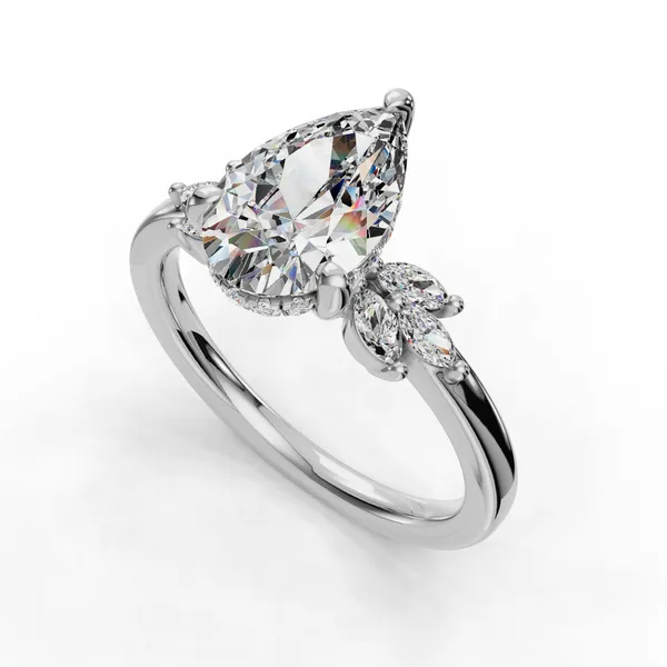 18K White Gold Pear Engagement Ring Setting SVS Fine Jewelry Oceanside, NY