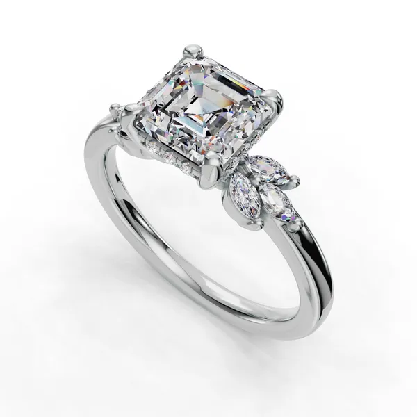 18K White Gold Asscher Engagement Ring Setting SVS Fine Jewelry Oceanside, NY