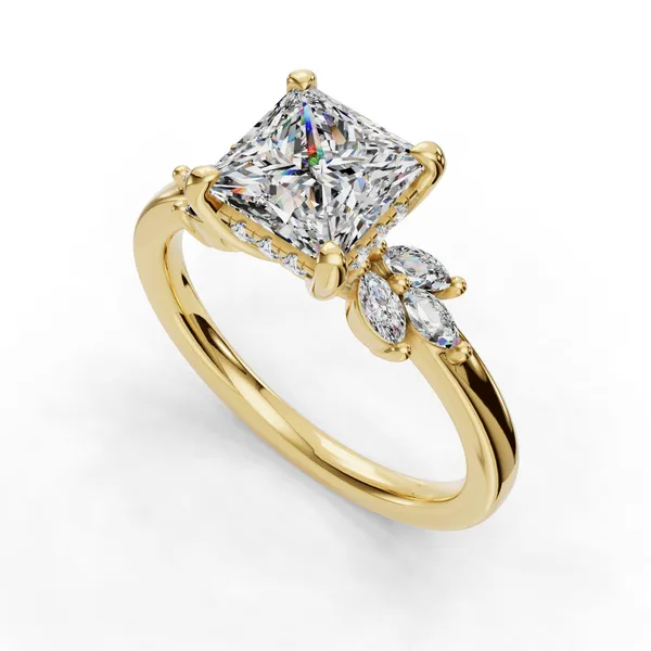 18K Yellow Gold Princess Engagement Ring Setting SVS Fine Jewelry Oceanside, NY