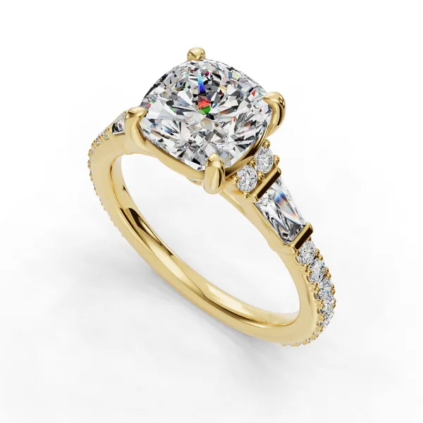 18K Yellow Gold Cushion Engagement Ring Setting SVS Fine Jewelry Oceanside, NY