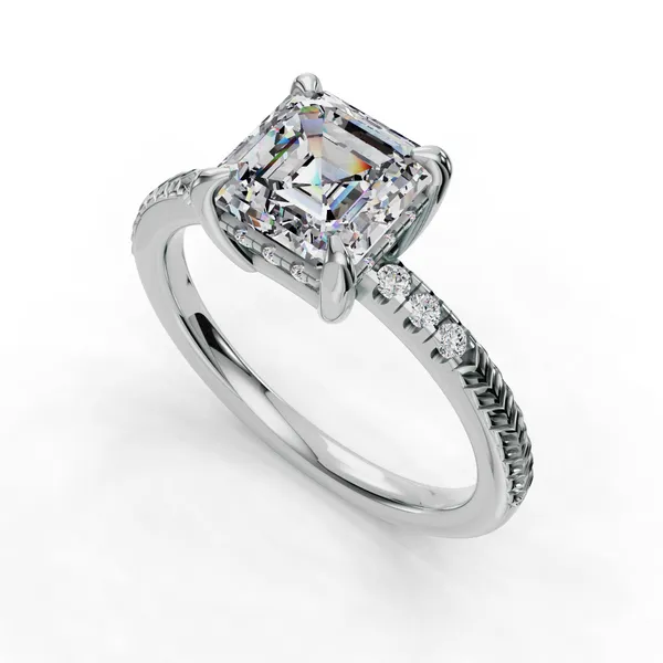 14K White Gold Asscher Engagement Ring Setting SVS Fine Jewelry Oceanside, NY