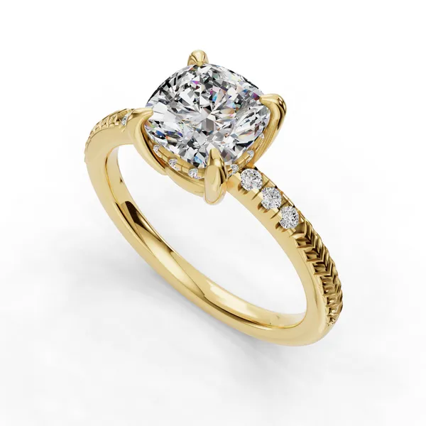 18K Yellow Gold Cushion Engagement Ring Setting SVS Fine Jewelry Oceanside, NY