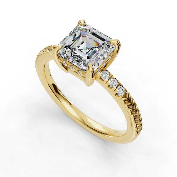 18K Yellow Gold Asscher Engagement Ring Setting SVS Fine Jewelry Oceanside, NY