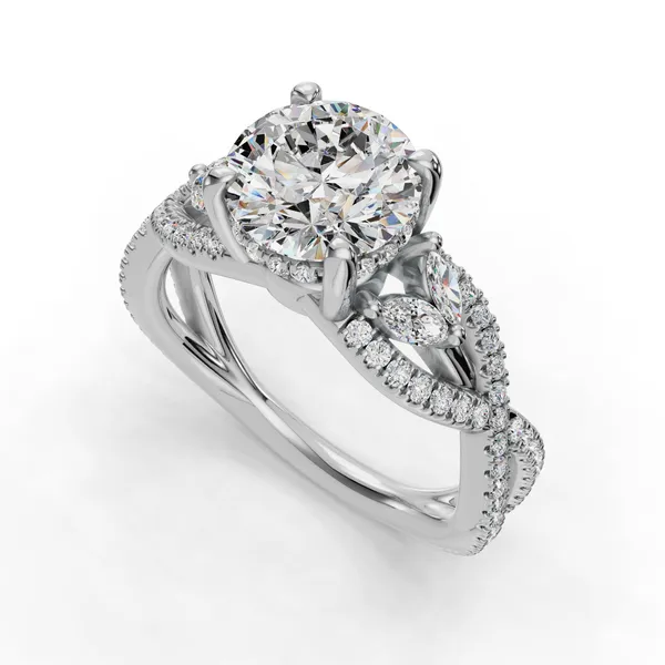 14K White Gold Round Engagement Ring Setting SVS Fine Jewelry Oceanside, NY